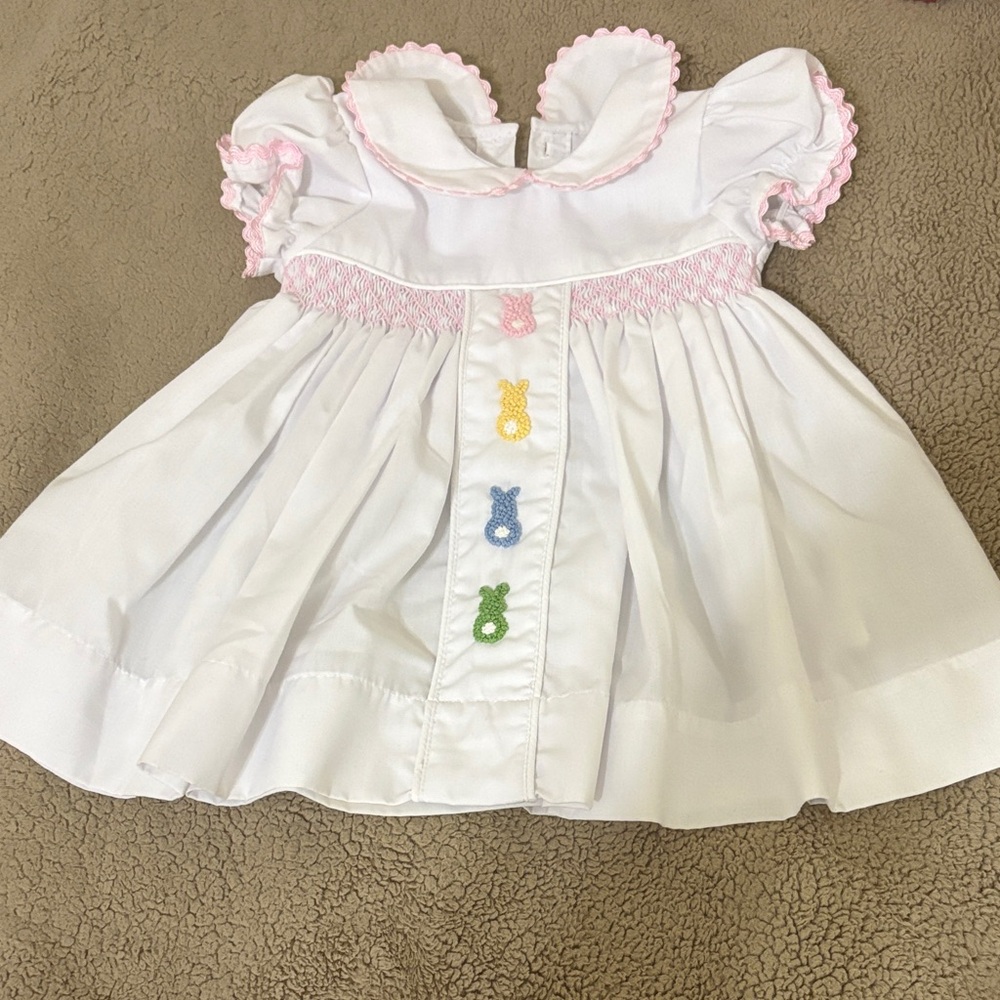 Nola White Baby Dress with Pink Trim - Picture 2 of 5